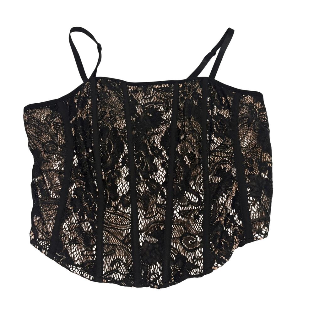 Torrid Black Lace Corset Bustier Crop Top Boned Strappy Size 0